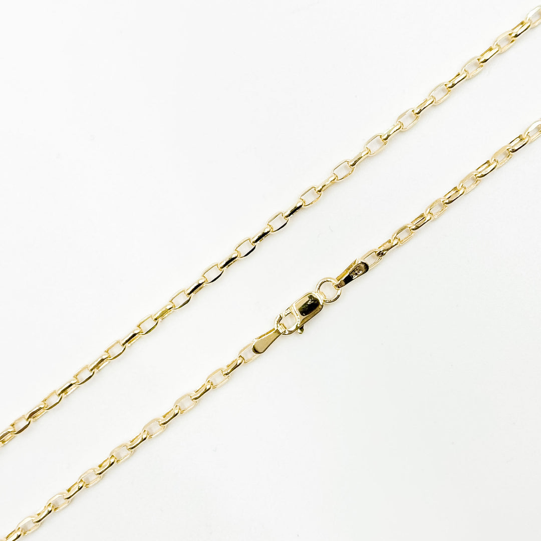 100HVR5614000. 14K Solid Yellow Gold Diamond-Cut Oval Rolo Hollow Chain Necklace
