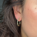 Load image into Gallery viewer, 14k Solid Gold Diamond and Emerald Hoops. EHD56614EM
