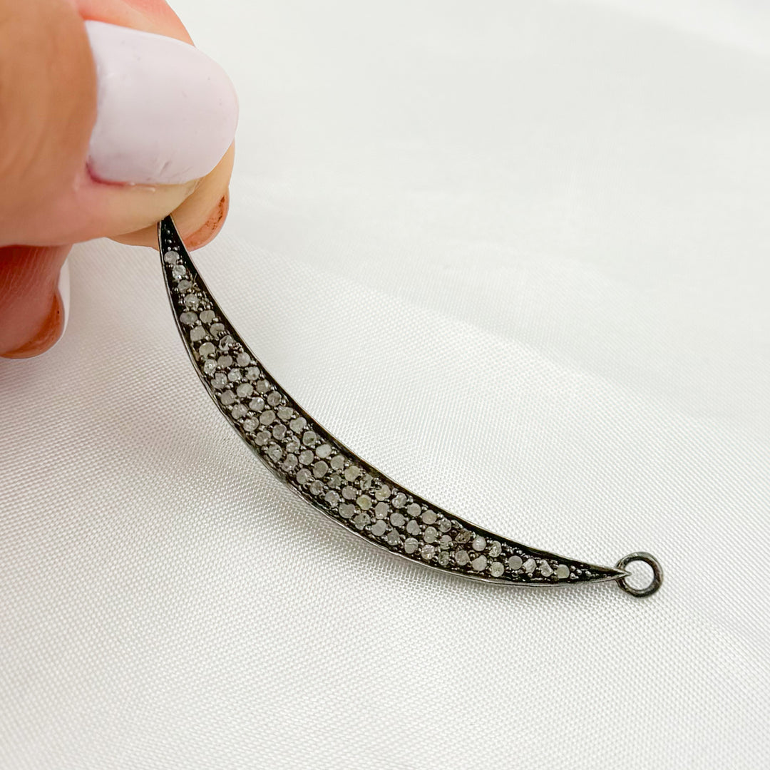 DE011. Sterling Silver Black Rhodium Diamond Moon Connector