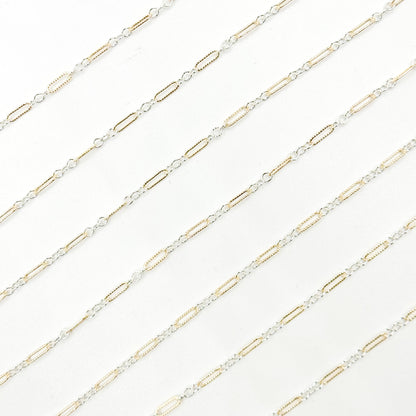 XM/1003K/SP. 14K Gold Filled and Sterling Silver Knurled Link Chain