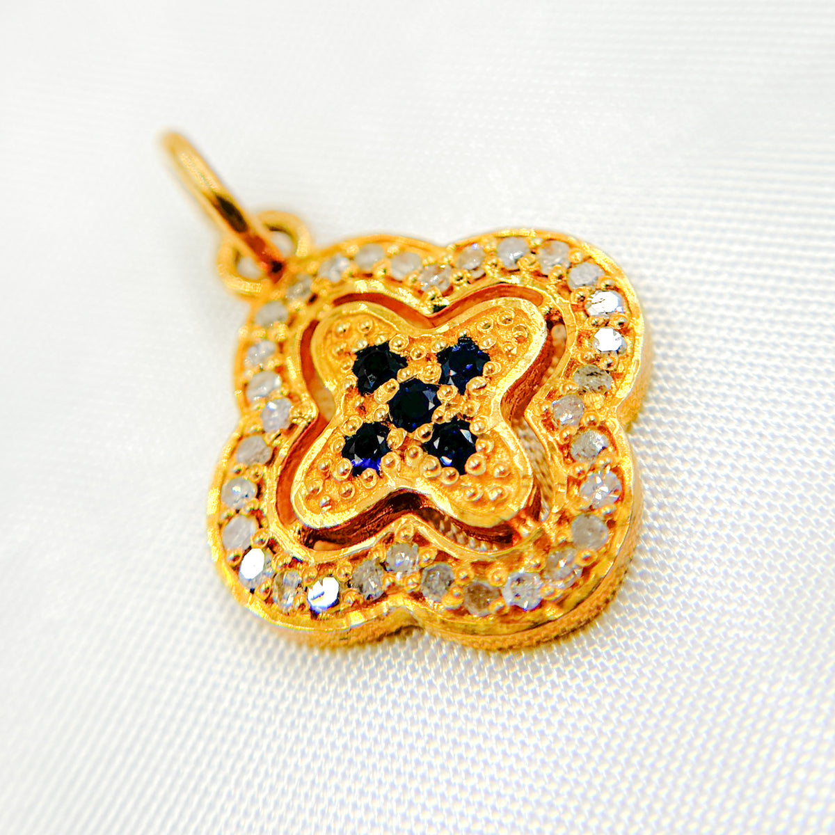 DC389. Diamond Sterling Silver Flower Charm with Gemstone