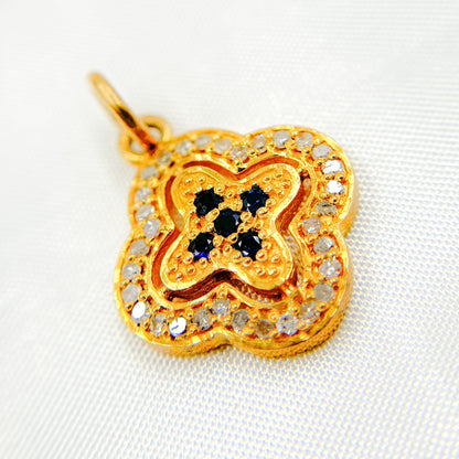 DC389. Diamond Sterling Silver Flower Charm with Gemstone