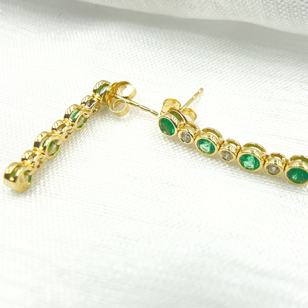 14K Solid Gold Diamond & Emerald Dangle Earrings. EFD52175EM