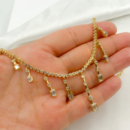 NFR71416. 14K Solid Gold Diamond Dangle Necklace