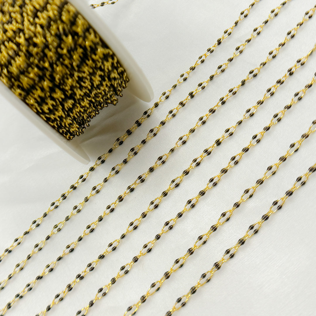 Gold Plated Enamel 925 Sterling Silver Black Enamel Chain. V245BKGP