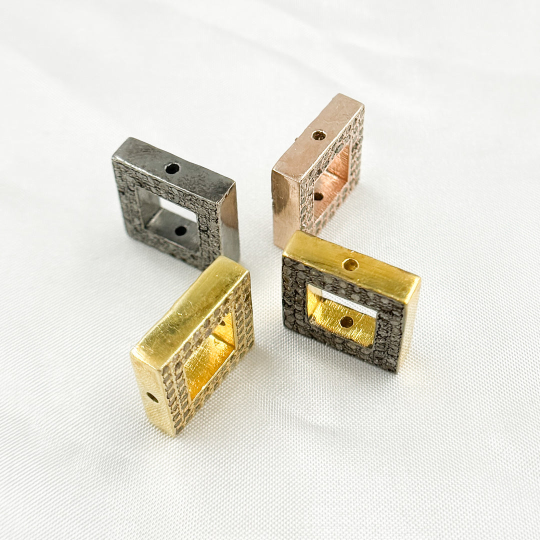 Pave Diamond & 925 Sterling Silver Black Rhodium, Two-Tone, Gold Plated and Rose Gold Square Bead. DC841