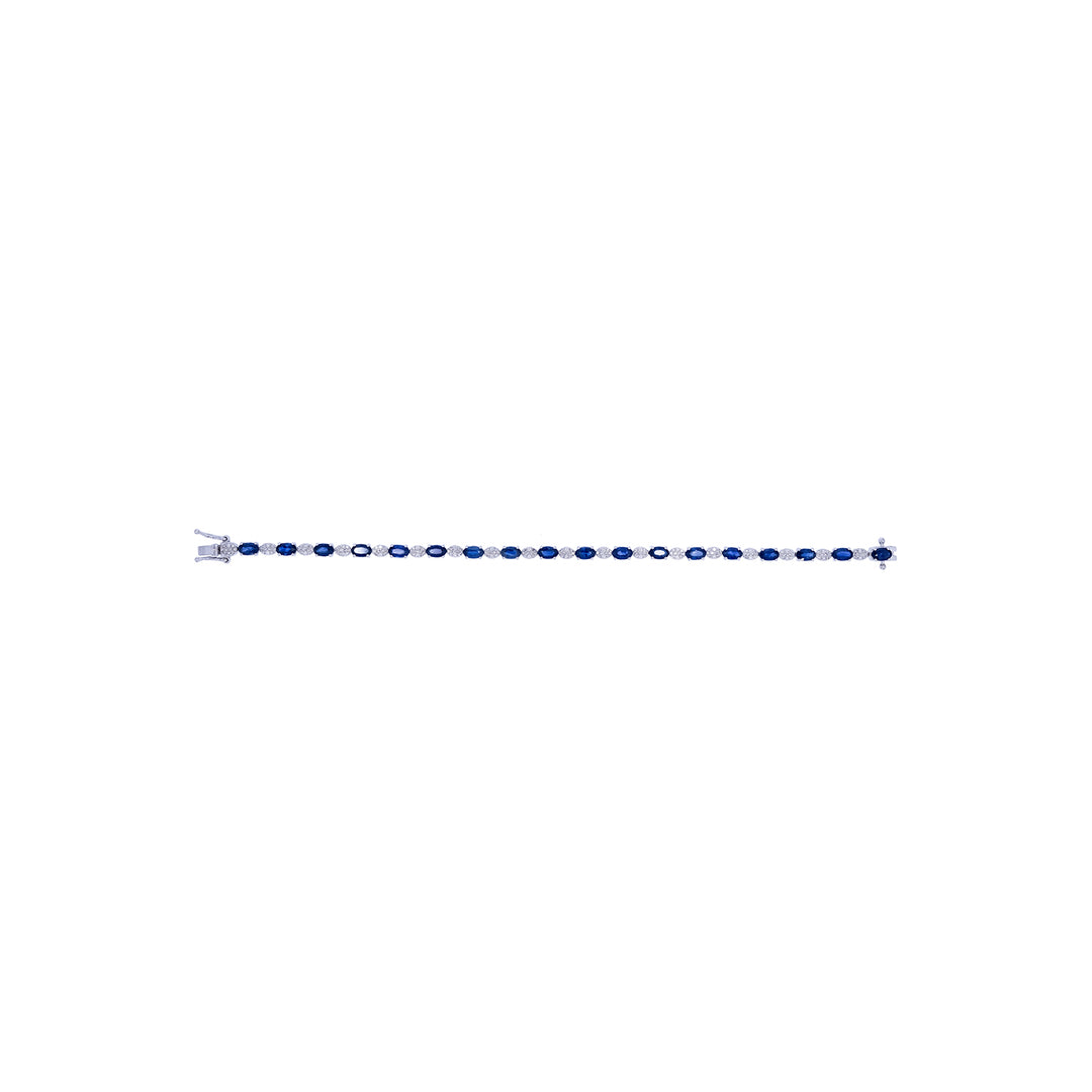 CB97272BS5X3. 14K Solid White Gold Diamond and Blue Sapphire Bracelet