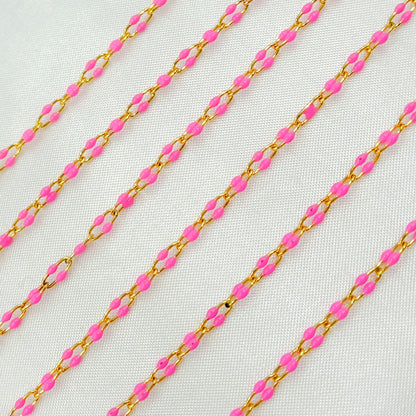Gold Plated Enamel Sterling Silver Pink Enamel Chain