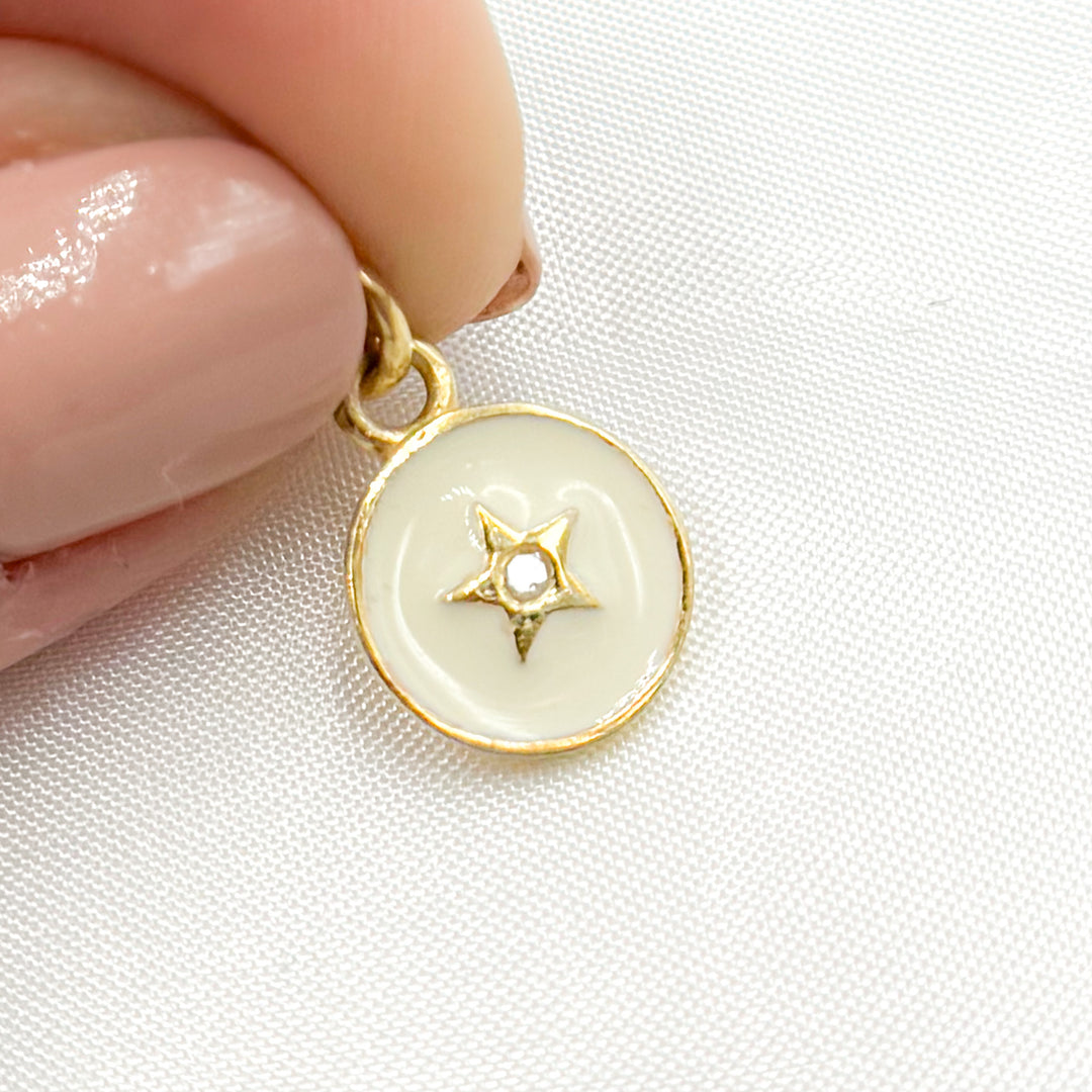 DC135A. Diamond Sterling Silver Round Star Enamel Charm