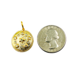 Load image into Gallery viewer, 14K Solid Gold Diamond Circle Charm with Stars &amp; Flowers. KG35
