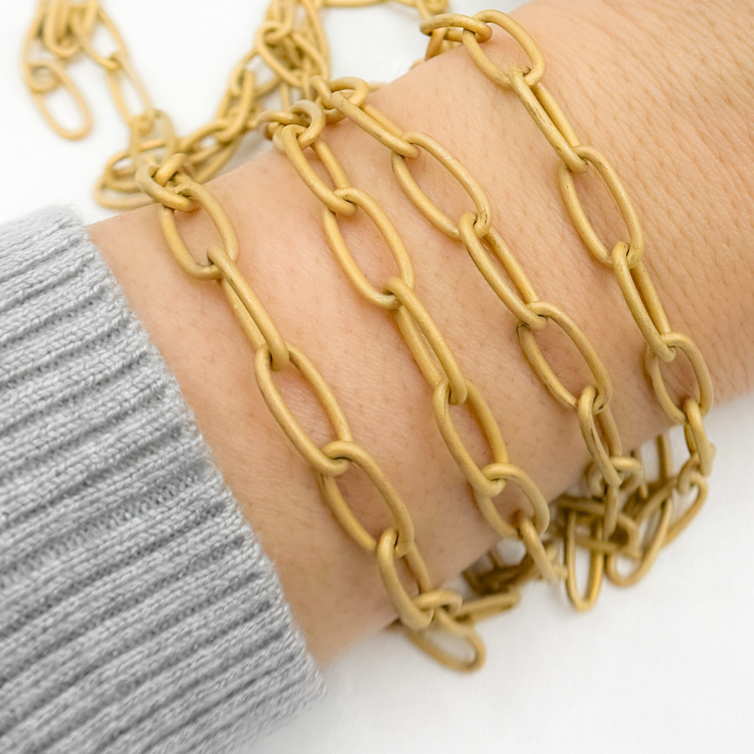 Gold Plated Matt 925 Sterling Silver Oval Link Chain