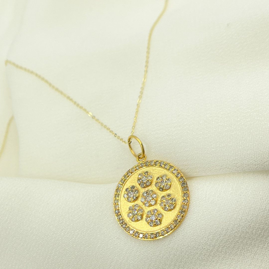 14K Solid Gold Circle Charm with Diamonds. GDP130