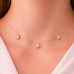 Load image into Gallery viewer, NT406295. 14K Solid Gold 3 Stars Dangle Tiny Necklace