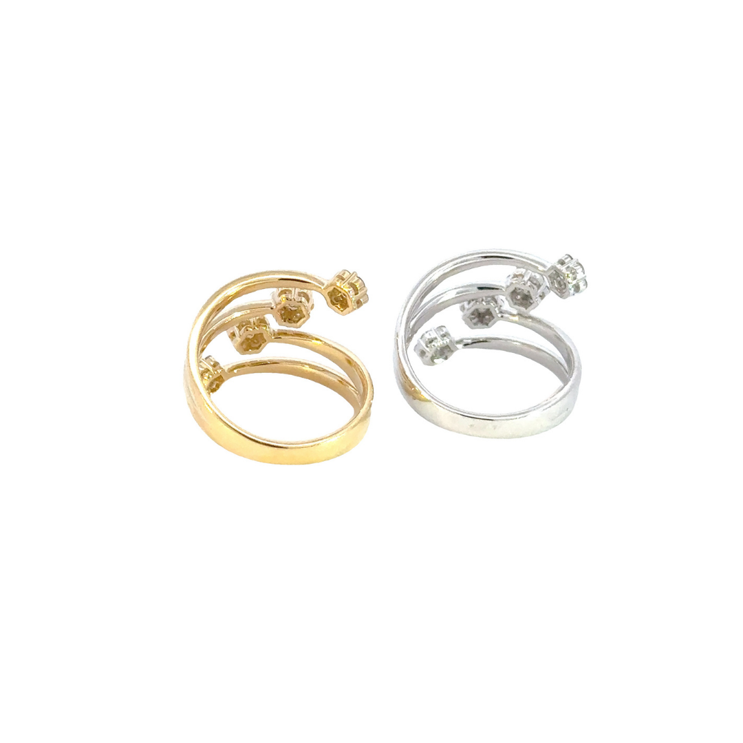 14k Solid Gold Spiral Diamond Flowers Ring.