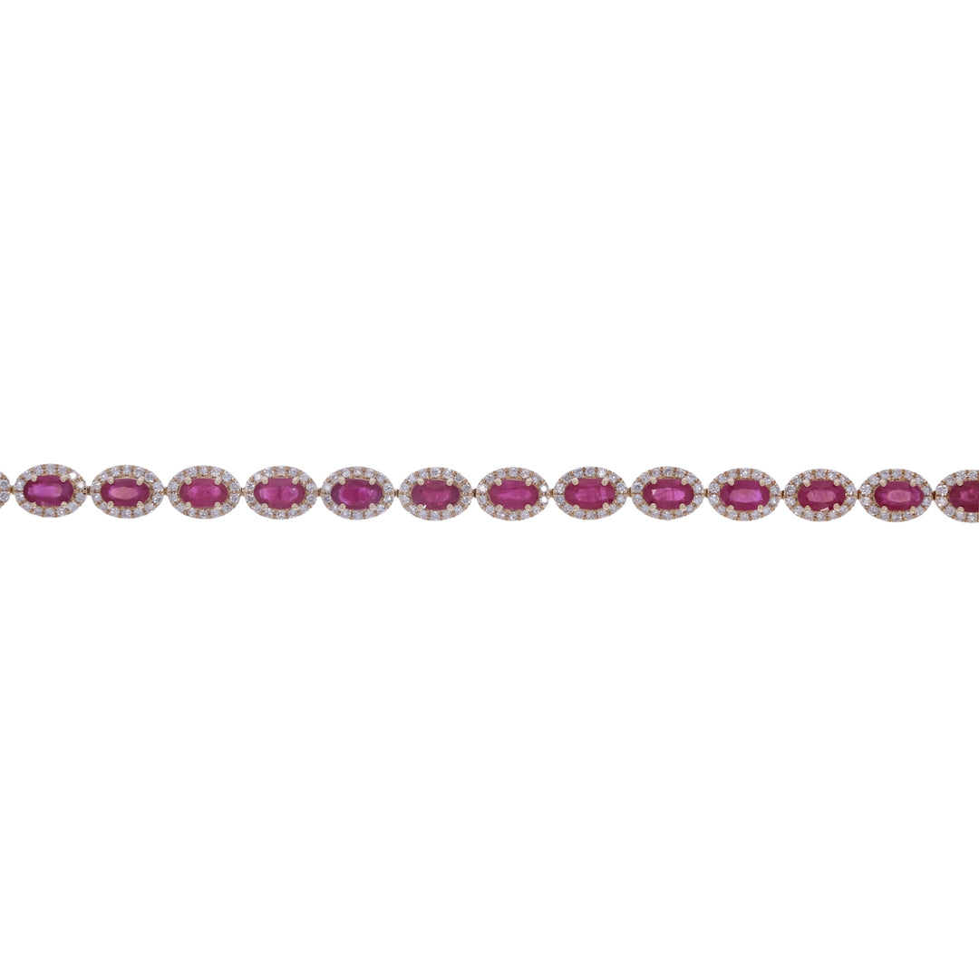 CB974045X3. 14K Solid Gold Diamond and Gemstone Oval Bracelet