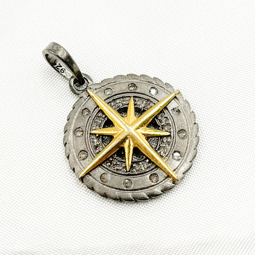 DP763. Diamond Sterling Silver Nautical Compass Pendant