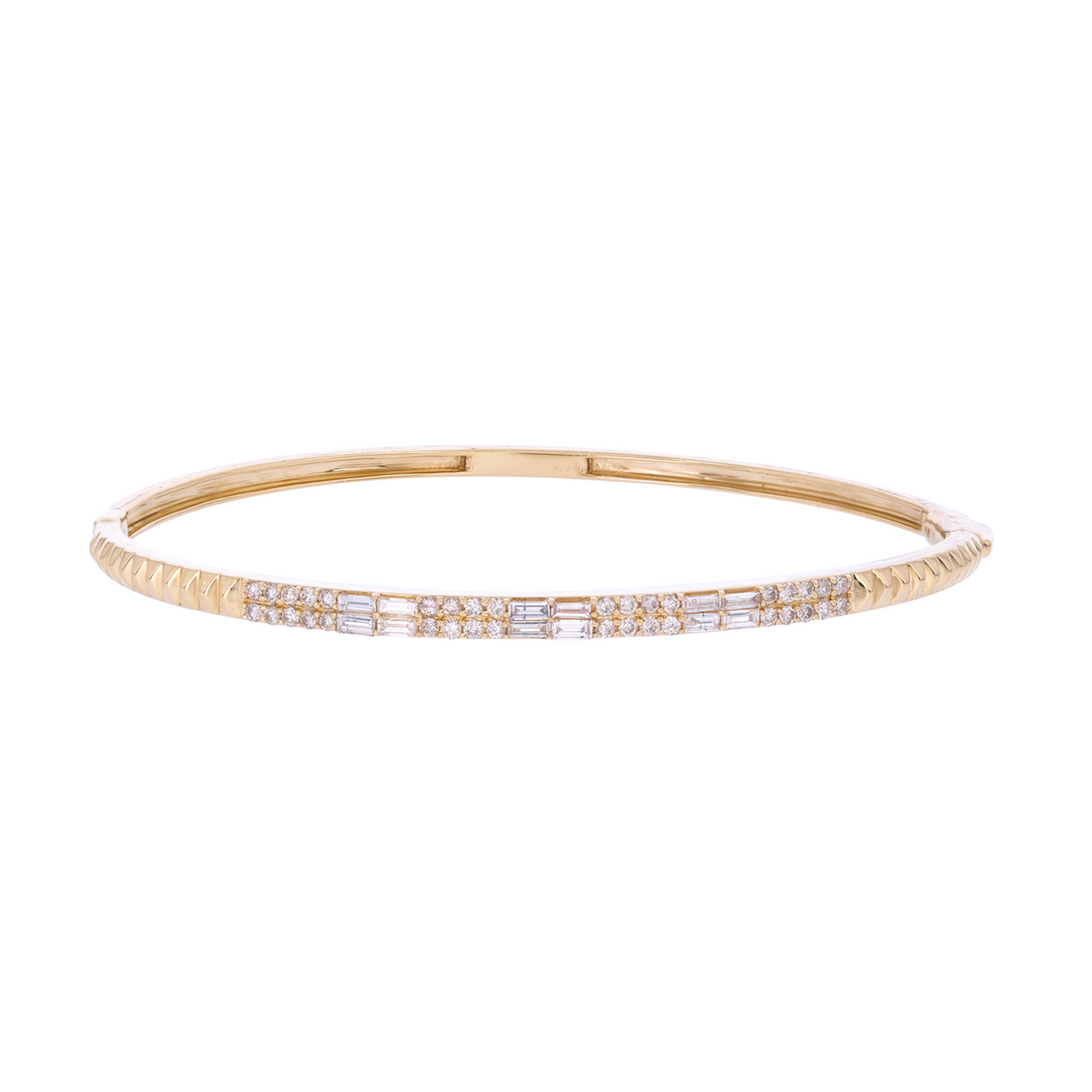 DBG00189. 14K Solid Gold Baguette Diamond Bangle