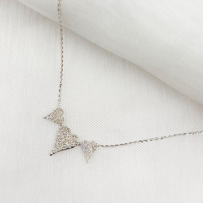 14K Solid Gold 3 Hearts Dainty Tiny Necklace