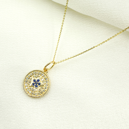 14K Solid Gold Diamond and Gemstone Star Circle Charm. GDP366