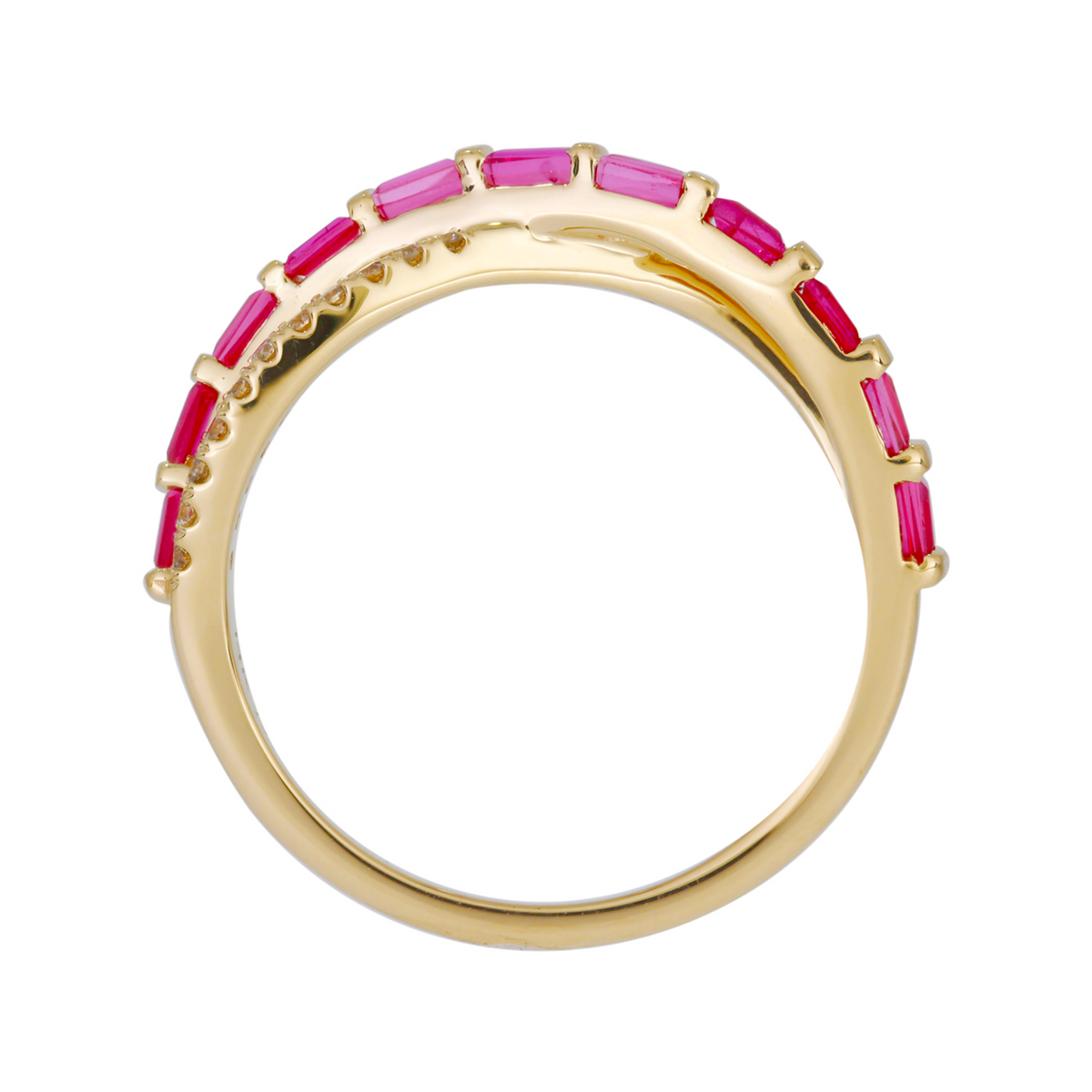 14K Solid Yellow Gold Diamond and Gemstone Cross Ring