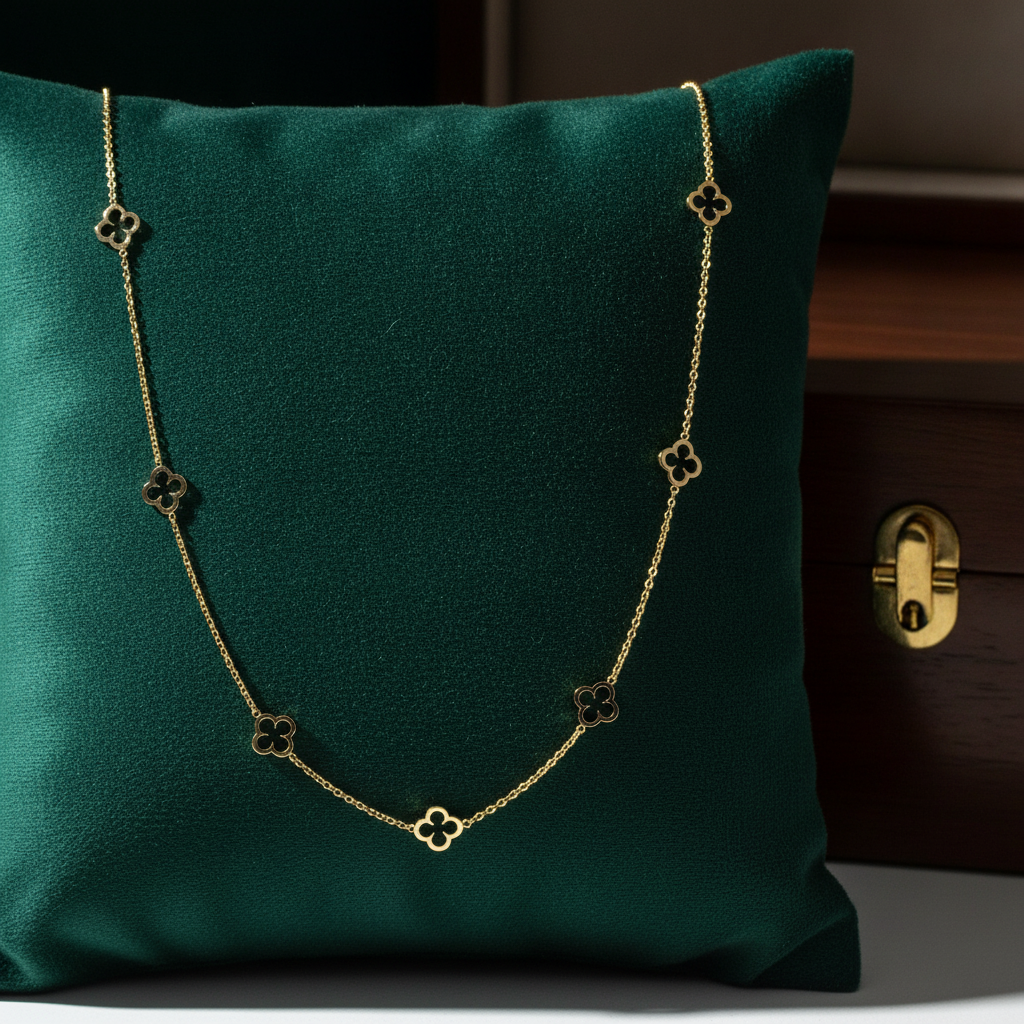 NKSET742. 14k Solid Yellow Gold Clover Link Necklace