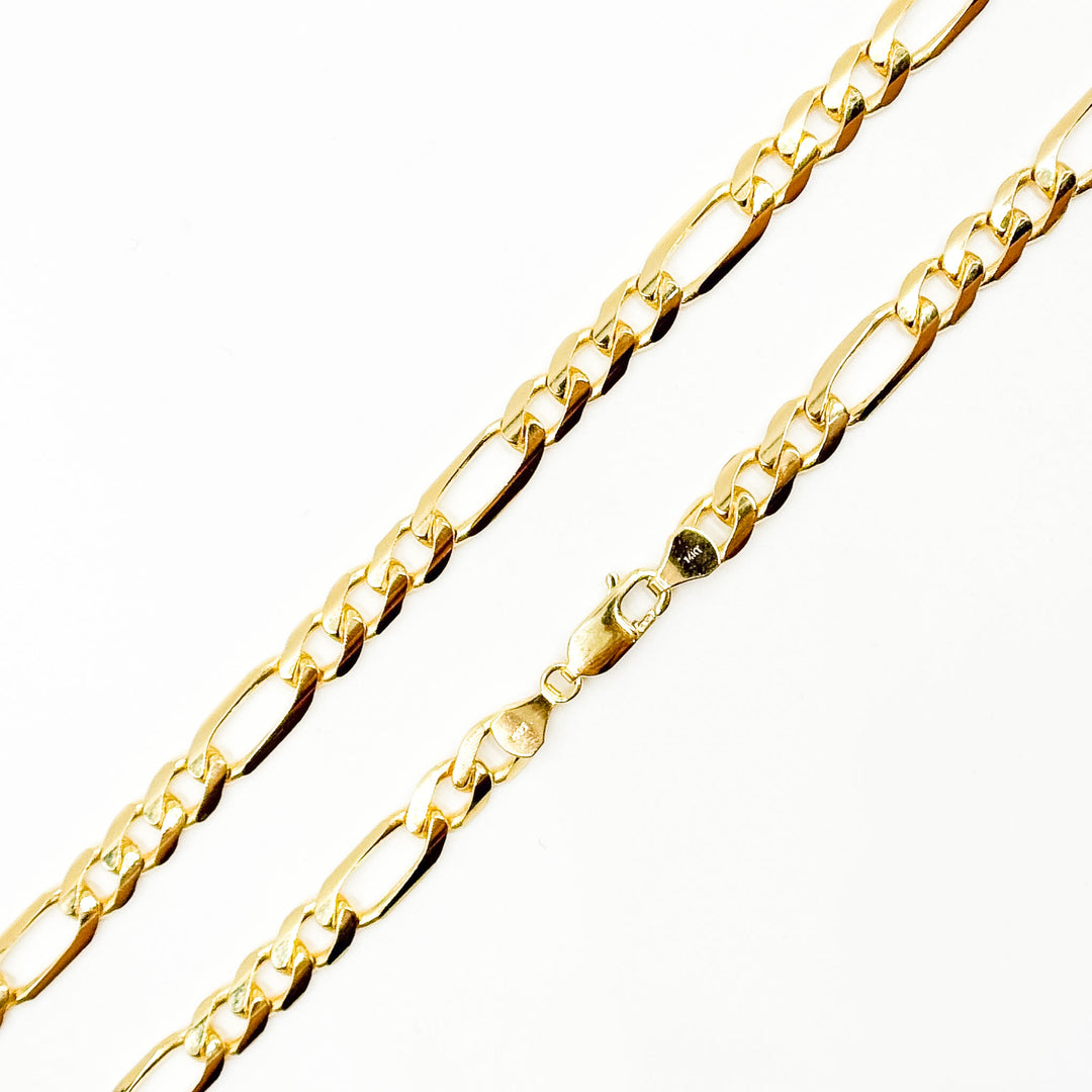 180GA3BGA3. 14k Solid Yellow Gold Flat Figaro Chain