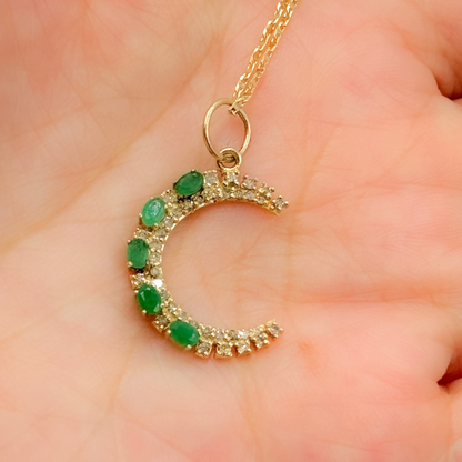 Buy Now 14K Solid Gold Moon Charm with Diamonds and Gemstones