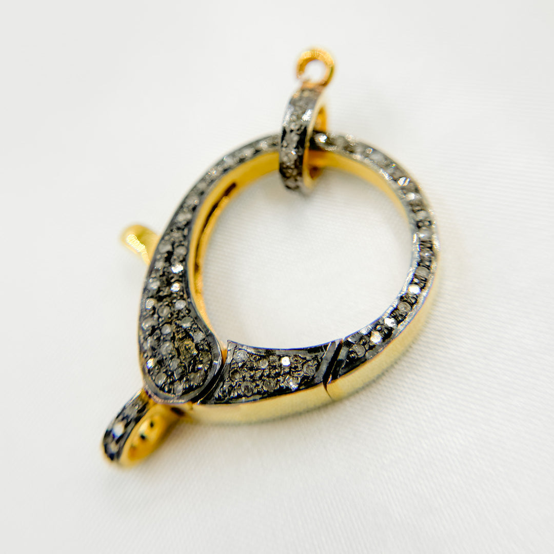 DC688B. Pave Diamond & 925 Sterling Silver Gold Plated and Two-Tone (Black Rhodium and Gold Plated) Pear Shape Trigger Clasp.