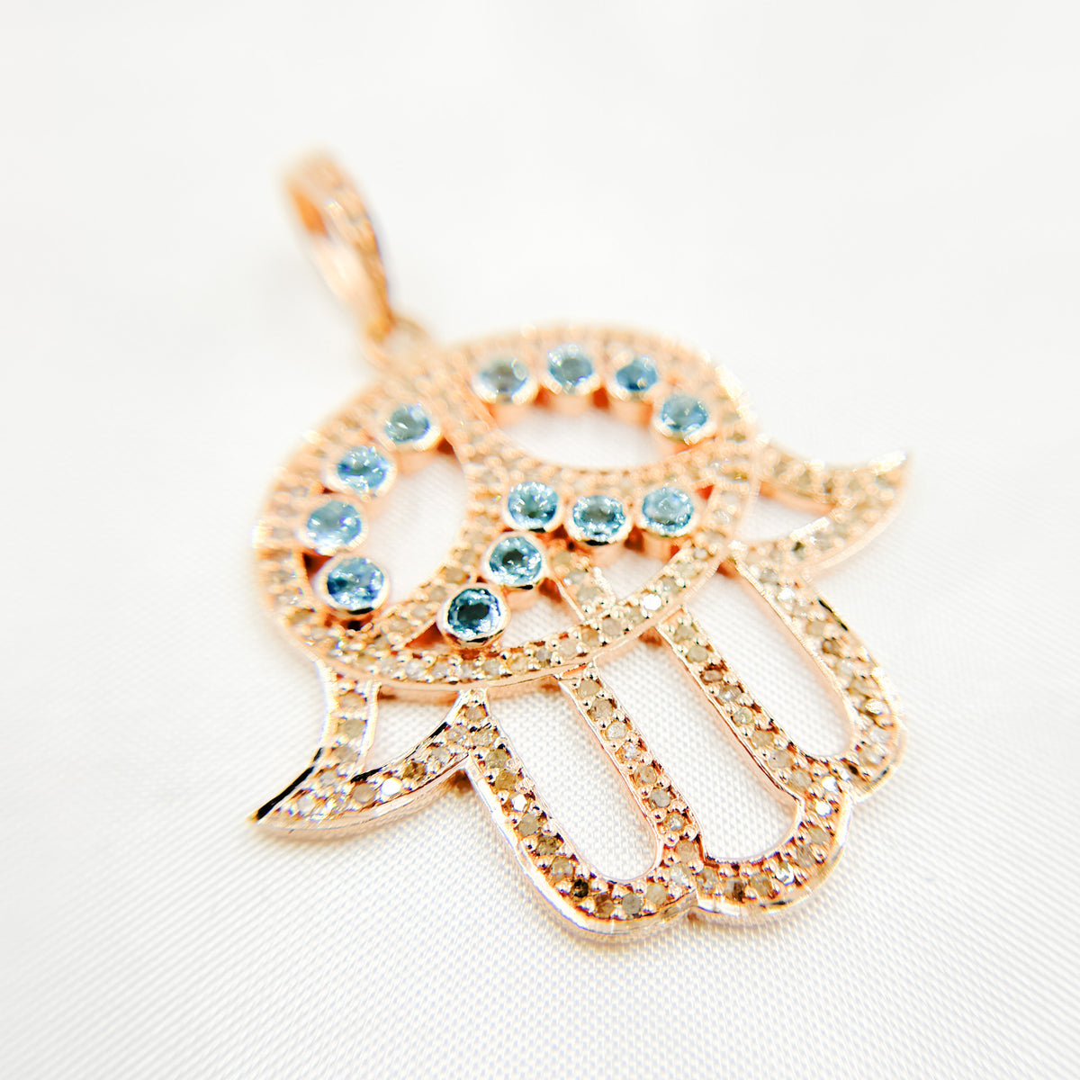 DP2005. Diamond Sterling Silver Hamsa Pendant with Gemstone