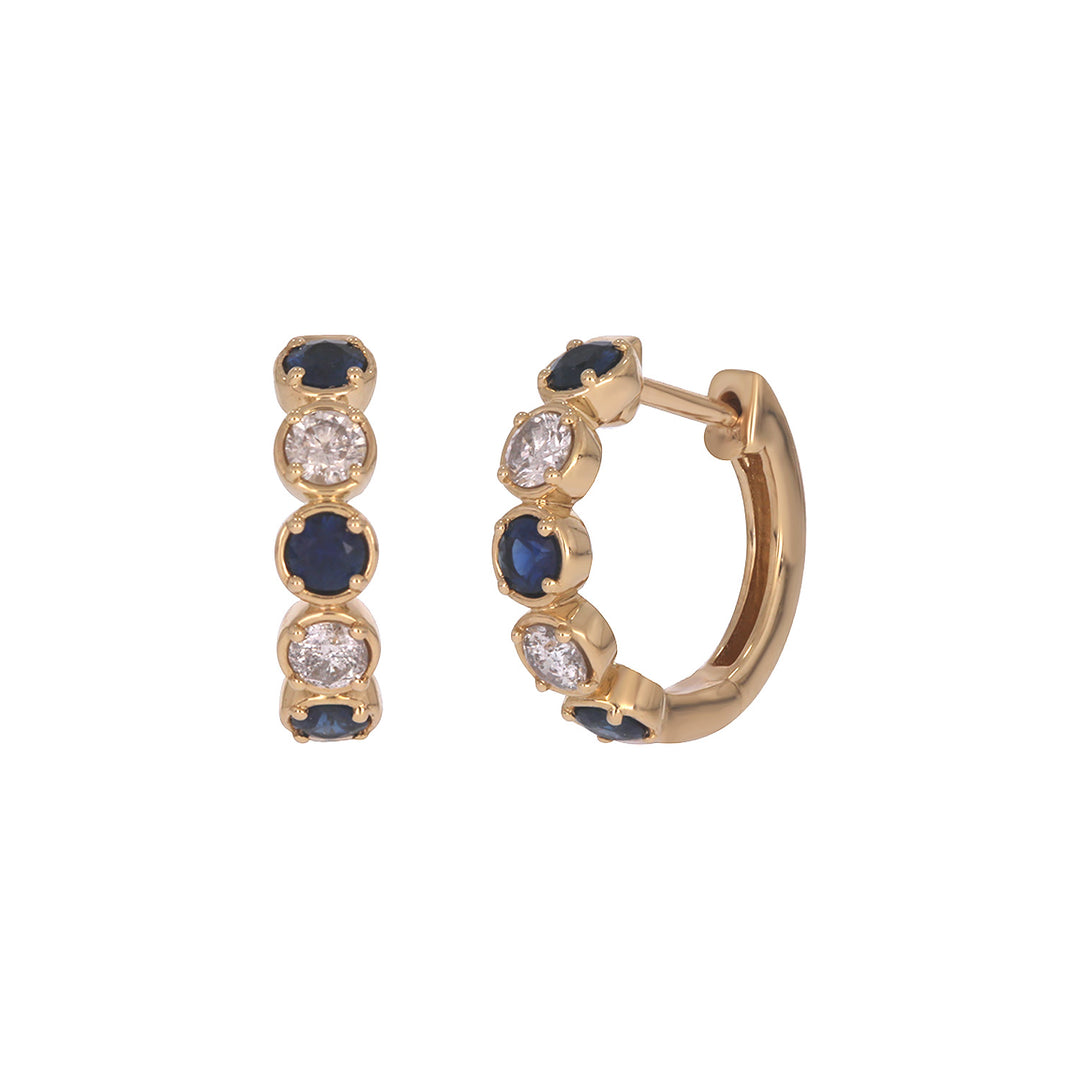 EHE57633. 14k Solid Gold Diamond and Gemstones Hoop Earrings