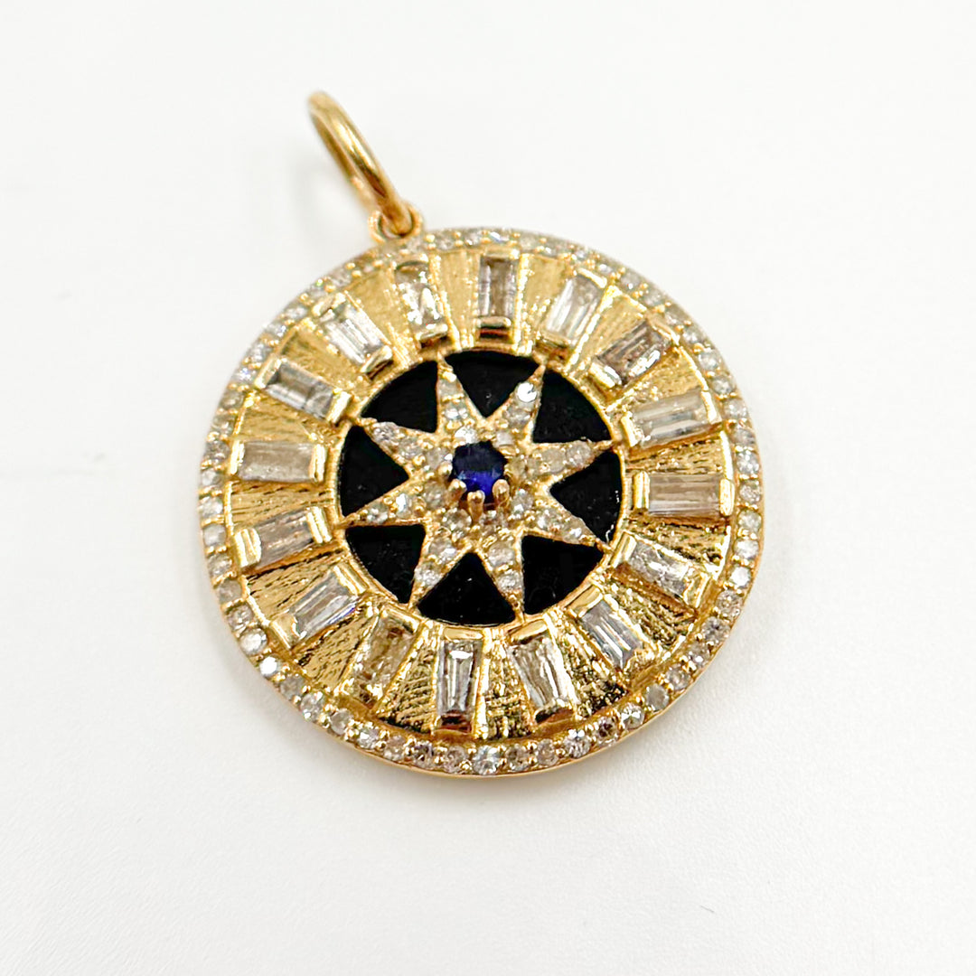 14K Gold Star Round Pendants