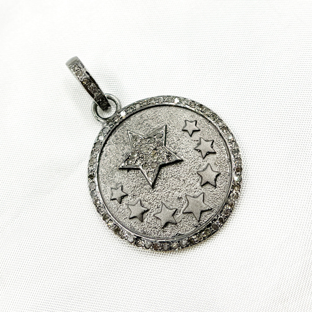 Silver Rounded Star DP517. Diamond Sterling Silver Round Star Pendant