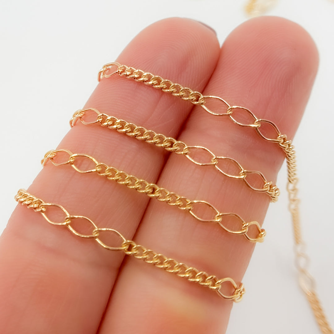 V240GF. 14k Gold Filled 3 Links Long and Curb Chain in Between