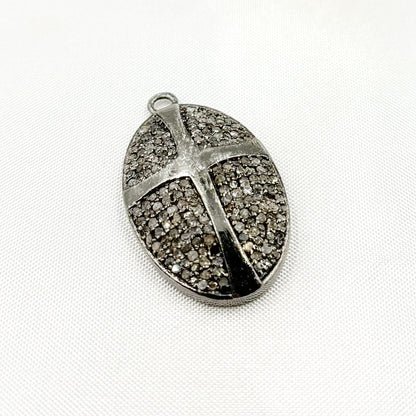 DC303. Diamond Sterling Silver Oval Cross Pendant