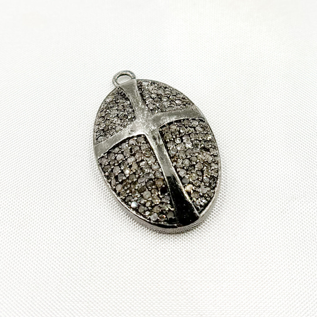 DC303. Diamond Sterling Silver Oval Cross Pendant