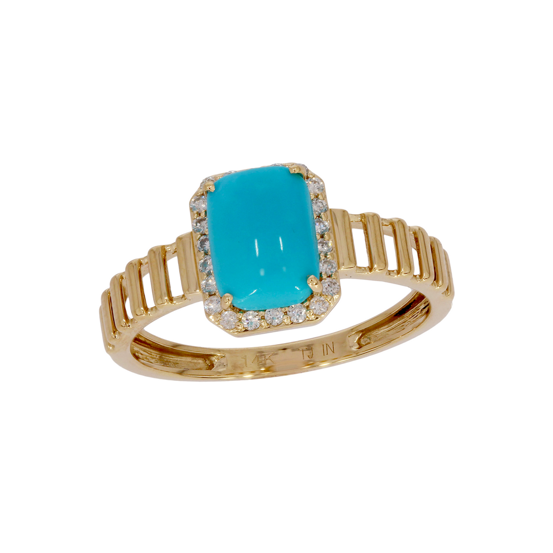 CR97178TQ7X5. 14K Solid Gold Diamond and Turquoise Ring