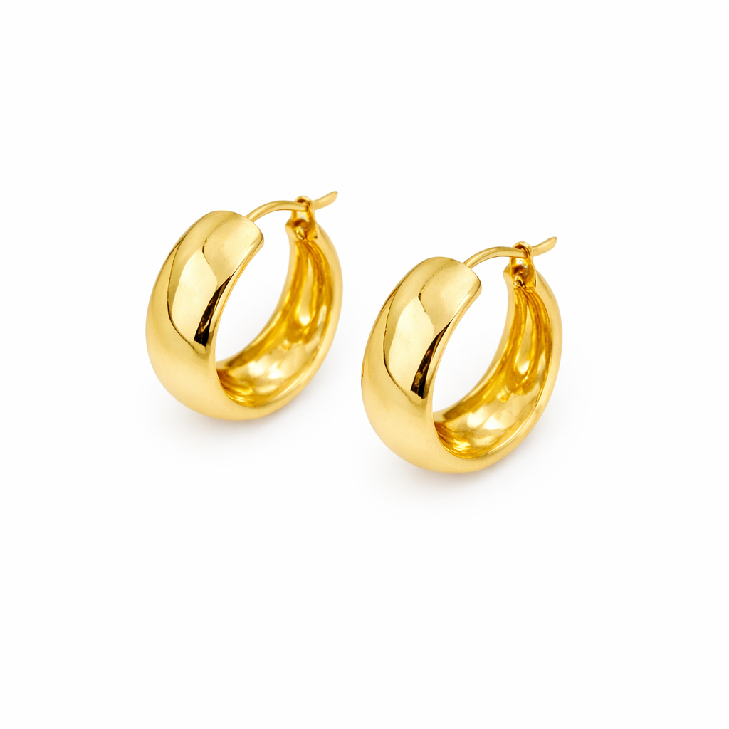 GER94. 14K Gold Smooth Hollow Hoop Earrings