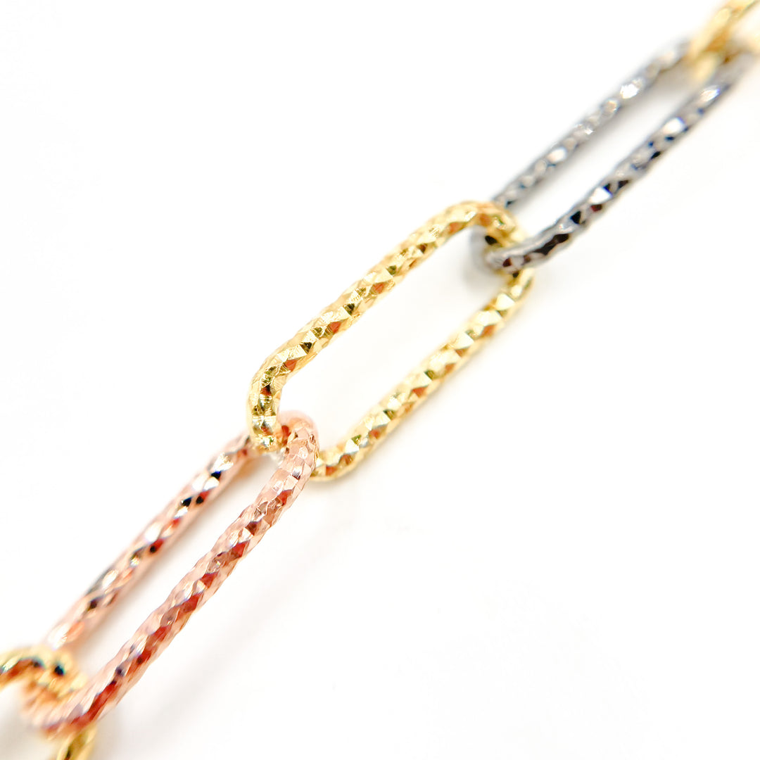 V10GBR. Sterling Silver Gold Plated, Black Rhodium & Rose Plated Paperclip Diamond Cut Link Chain
