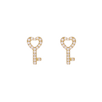 Load image into Gallery viewer, 14K Solid Gold Diamond  Key Heart Studs Earrings