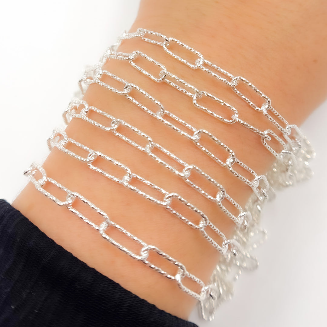 V8FD. Sterling Silver Hammered Paperclip Chain