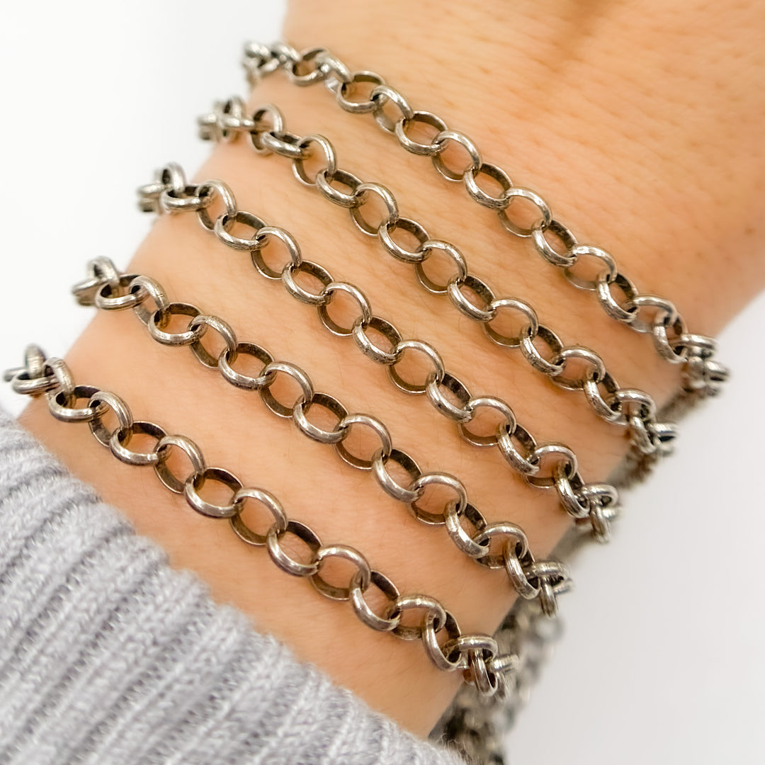V89OX. Sterling Silver Oxidized Rolo Chain