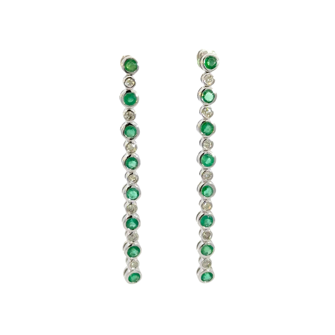 14k Solid Gold Diamond and Emerald Circles Dangle Earrings. EFG52175EM