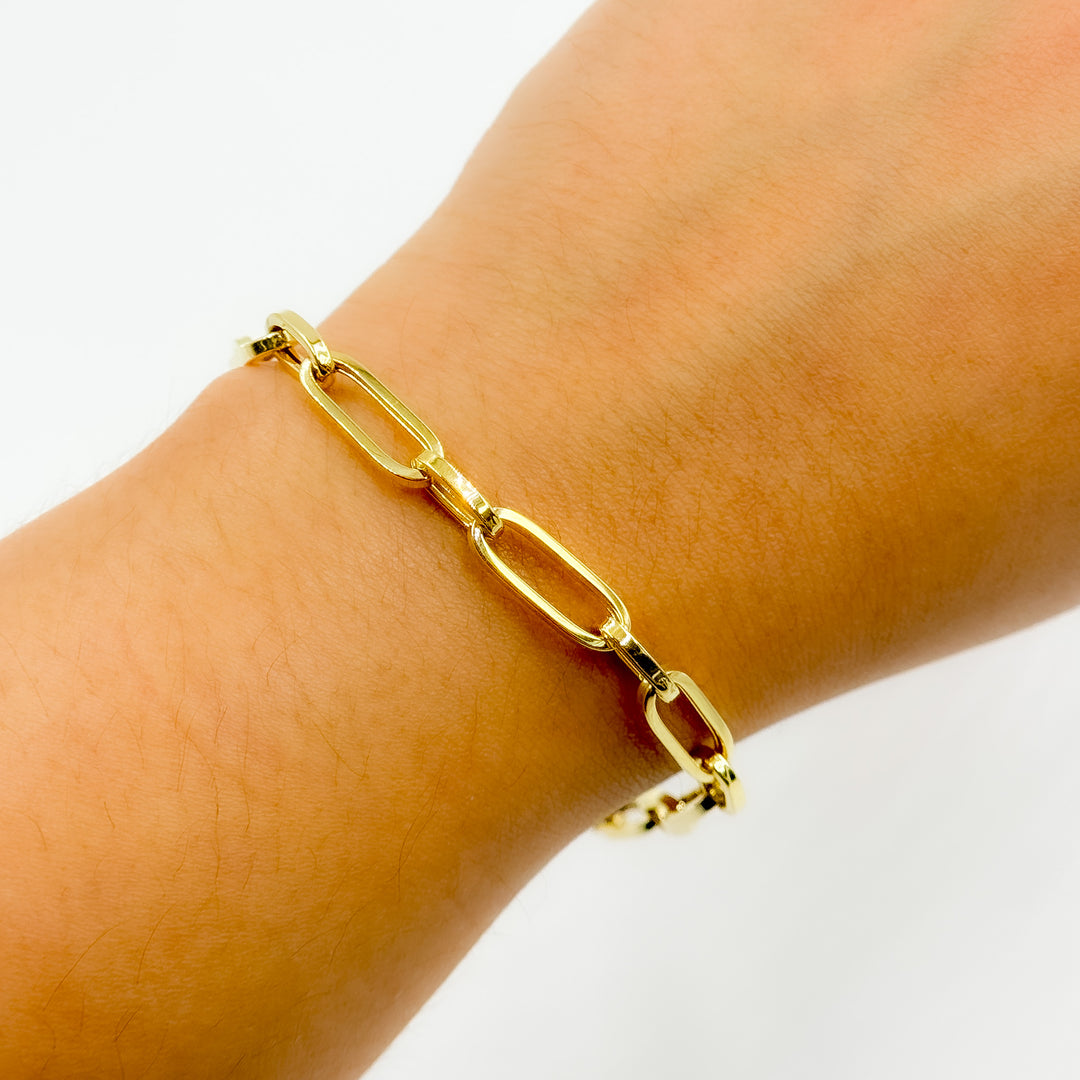 TRE001Bracelet. 4k Solid Yellow Gold  Hollow Long and Short Link Bracelet
