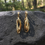 Load image into Gallery viewer, 15850023044. 14K Solid Gold Twist Triple Oval Hollow Dangle Earrings