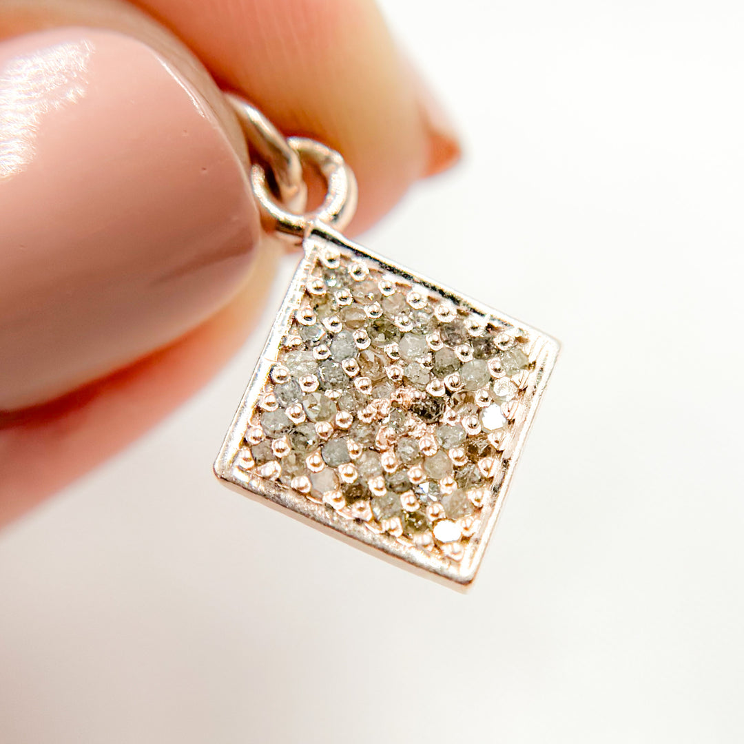 DC251. Diamond Sterling Silver Square Charm