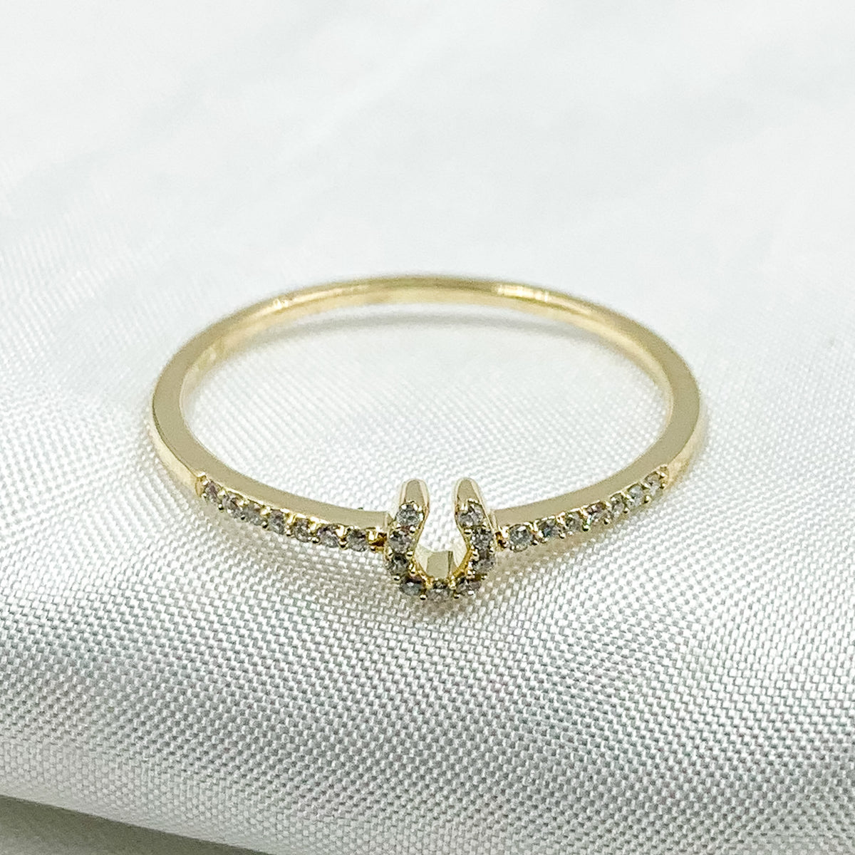 14K Solid Gold Diamond Horseshoe Ring.
