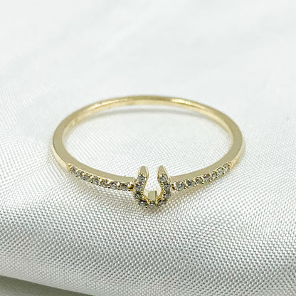 14K Solid Gold Diamond Horseshoe Ring.