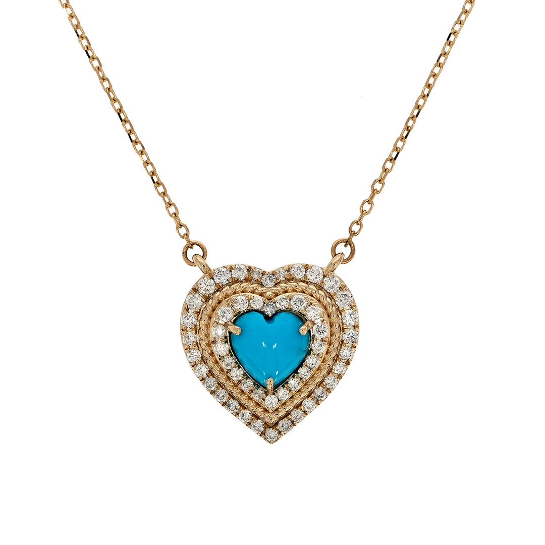 CN97293TQ6. 14K Solid Gold Diamond & Turquoise Heart Necklace