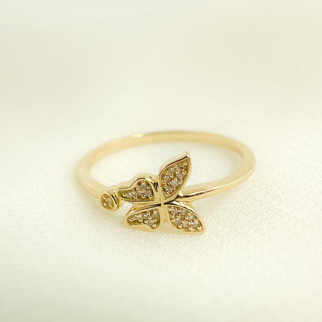 14K Solid Gold Butterfly Diamond Ring. RFA15114