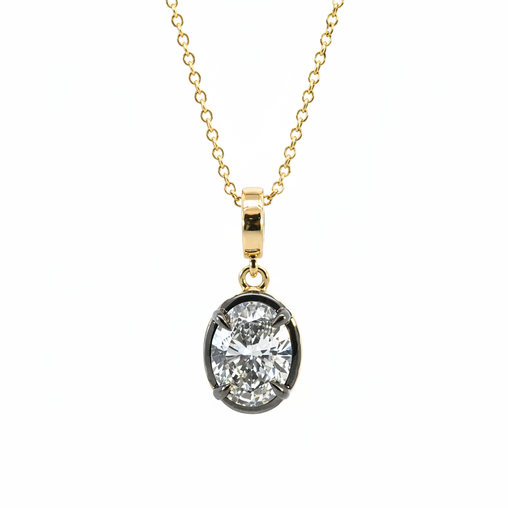 CML00354. 14K Solid Gold Oval-Shaped Diamond Charm